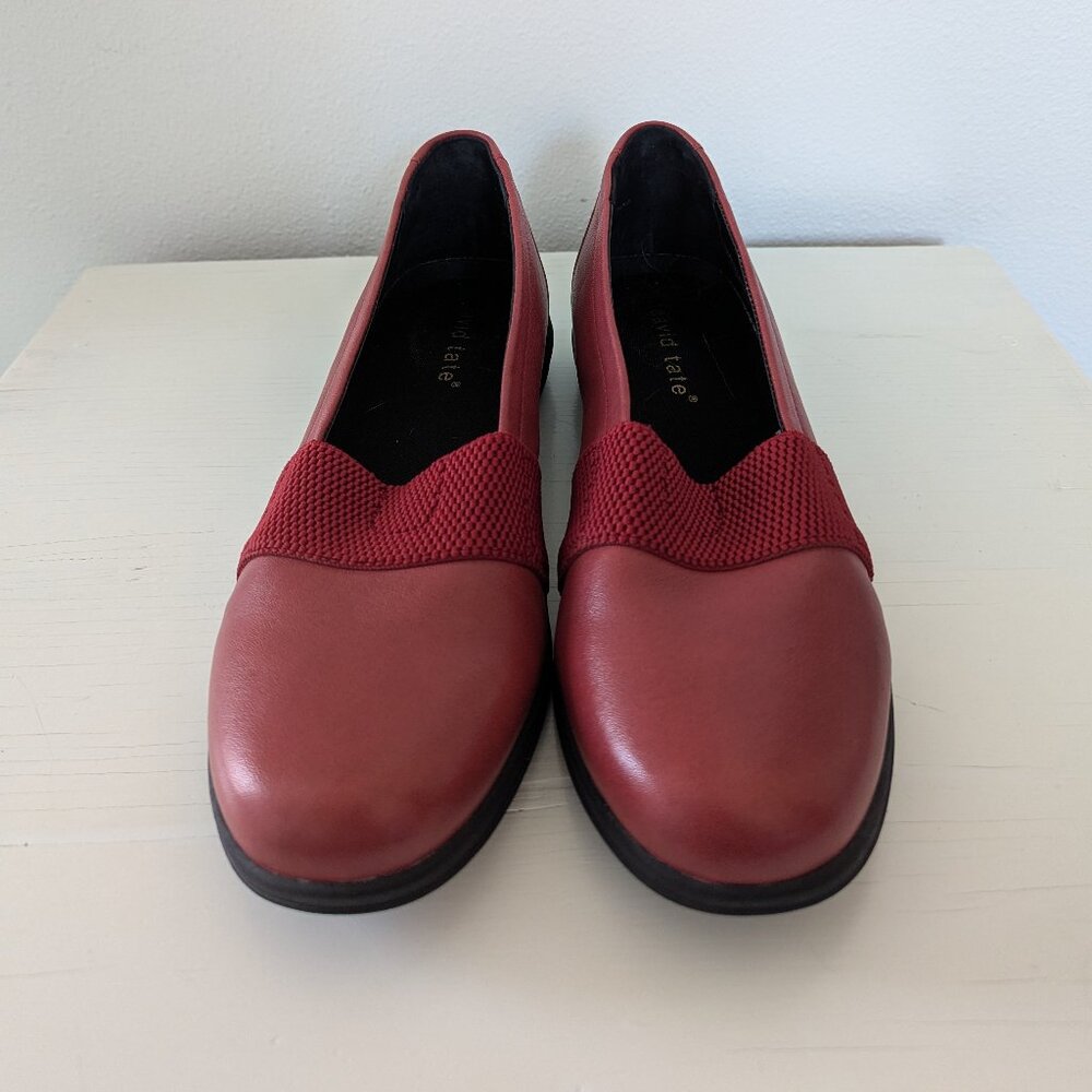 David Tate Red Leather Slip Ons, 9.5